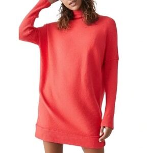 Free People We the Free Casey Fiery Red Ribbed Mock Neck Tunic or‎ Mini Dress L